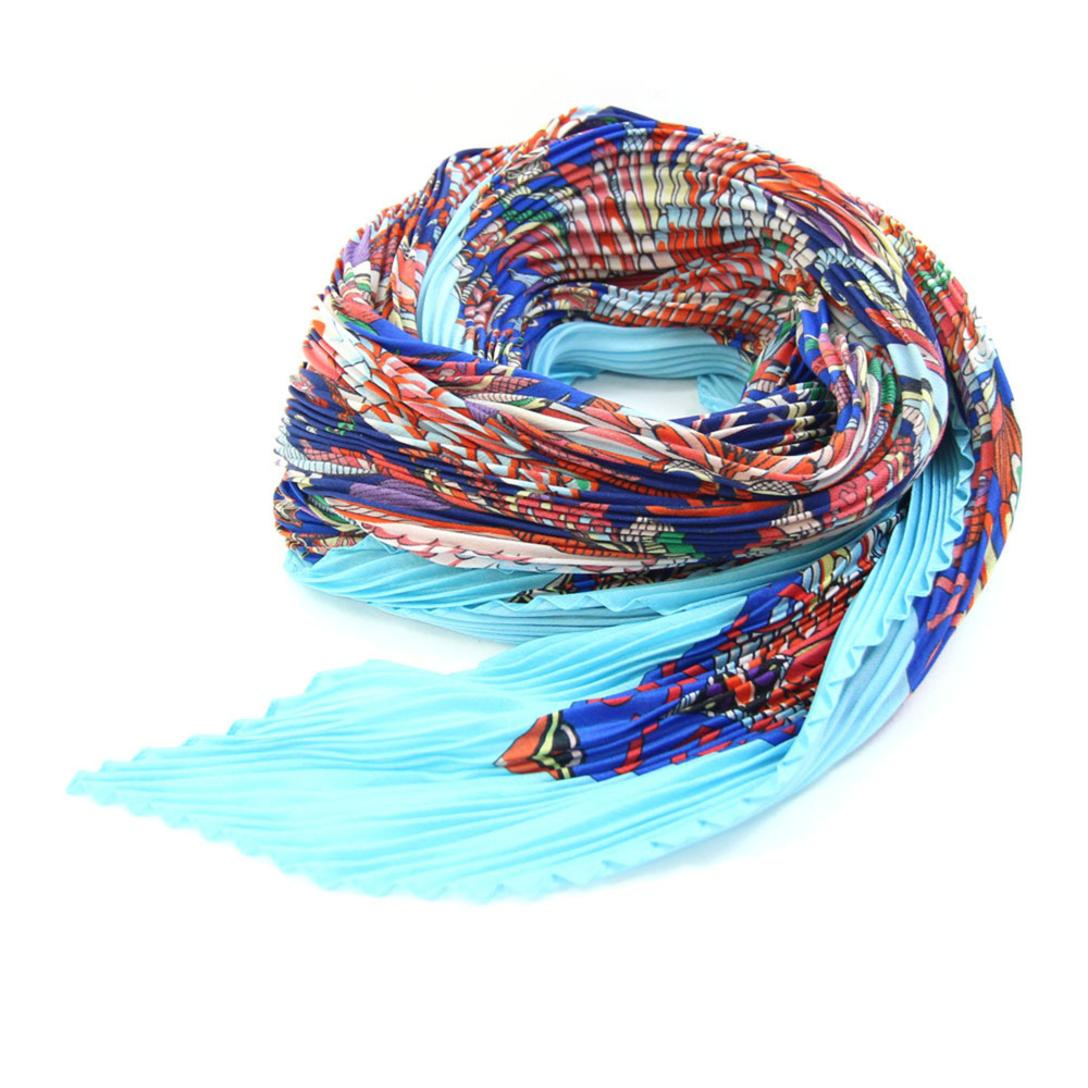 Louis Vuitton Scarf M71528 Blue 100% Silk Pleated Carre Stole for Women LOUIS...